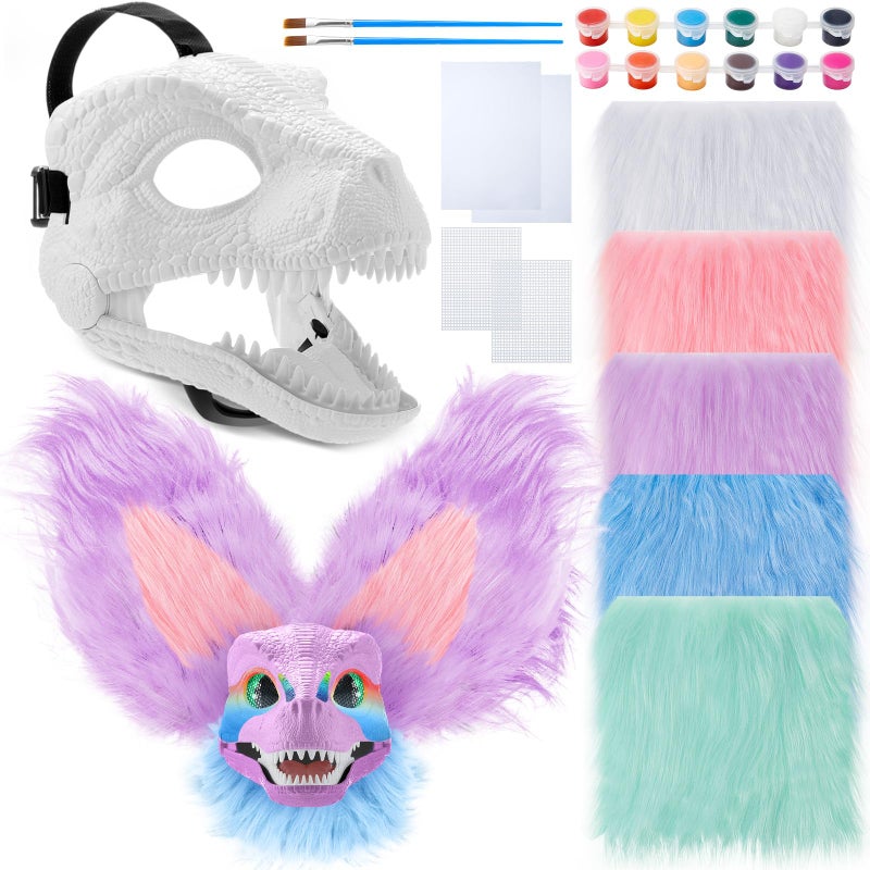 Seenelling 13 Pcs DIY Dino Mask Kit Hard Plastic Dinosaur Mask Furry Therian Dino Costume Kit Animal Dinosaur Party CostumeCute Color - Image 2