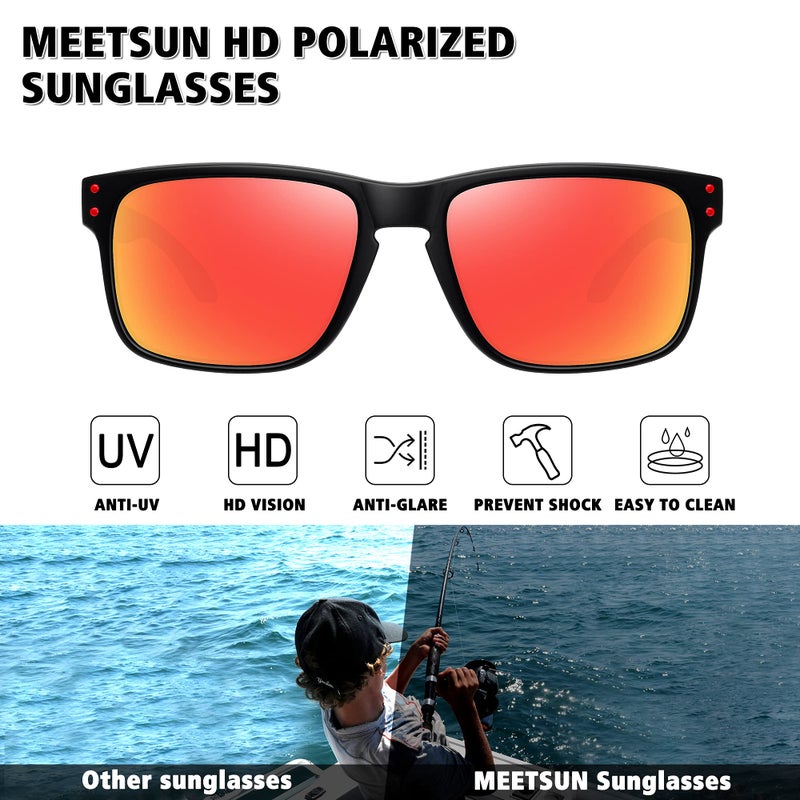 Meetsun Polarized Sunglasses For Men Women Sports Driving Fishing Glasses Uv400 Protection 3Pack-Blue+Red+Green - Image 2