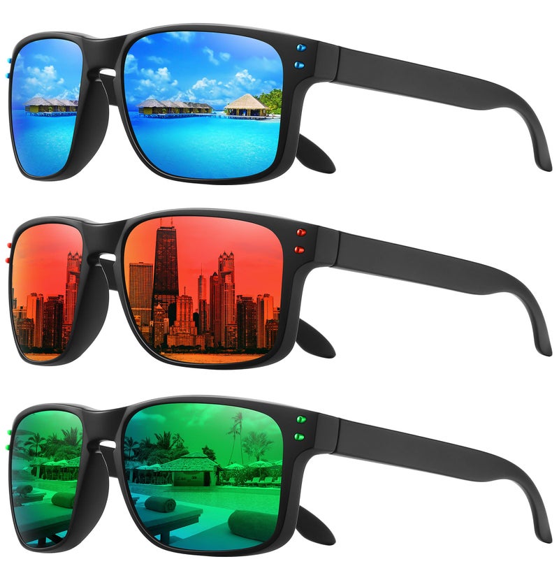Meetsun Polarized Sunglasses For Men Women Sports Driving Fishing Glasses Uv400 Protection 3Pack-Blue+Red+Green - Image 1