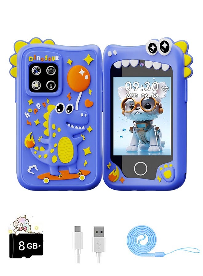 Kids Smart Phone Toys for Girls and Boys, Ages 3-10 Toddler Camera Toys with Dual Camera, Educational Learning Games Puzzles MP3 Music Player Birthday Gifts for Kids Girls and Boys / Birthday Cute Dinosaur Gift Toys for Children 3 4 5 6 7 8 Year Old (Blue / 8GB SD Card)  - Image 1