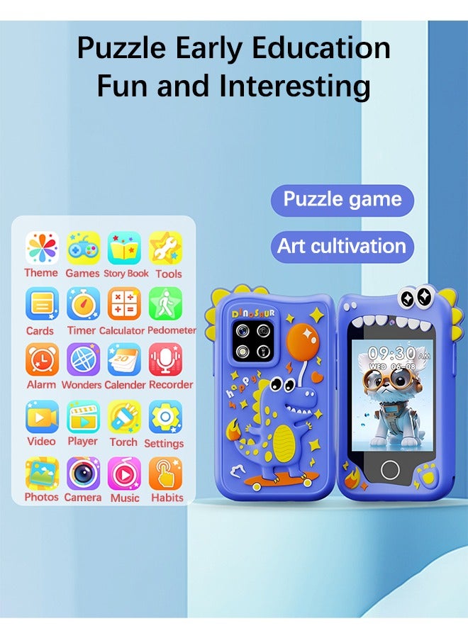 Kids Smart Phone Toys for Girls and Boys, Ages 3-10 Toddler Camera Toys with Dual Camera, Educational Learning Games Puzzles MP3 Music Player Birthday Gifts for Kids Girls and Boys / Birthday Cute Dinosaur Gift Toys for Children 3 4 5 6 7 8 Year Old (Blue / 8GB SD Card)  - Image 2