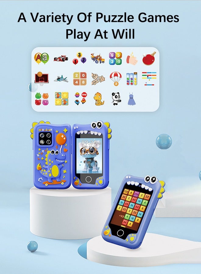 Kids Smart Phone Toys for Girls and Boys, Ages 3-10 Toddler Camera Toys with Dual Camera, Educational Learning Games Puzzles MP3 Music Player Birthday Gifts for Kids Girls and Boys / Birthday Cute Dinosaur Gift Toys for Children 3 4 5 6 7 8 Year Old (Blue / 8GB SD Card)  - Image 3