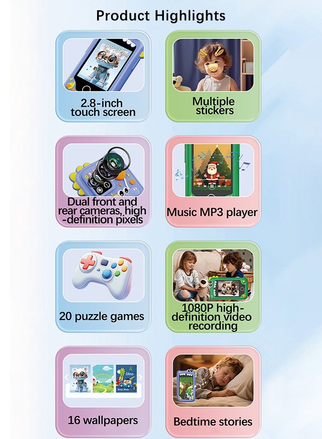 Kids Smart Phone Toys for Girls and Boys, Ages 3-10 Toddler Camera Toys with Dual Camera, Educational Learning Games Puzzles MP3 Music Player Birthday Gifts for Kids Girls and Boys / Birthday Cute Dinosaur Gift Toys for Children 3 4 5 6 7 8 Year Old (Blue / 8GB SD Card)  - Image 5