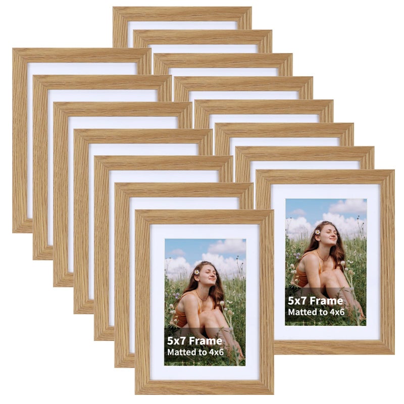EYMPEU 4x6 Picture Frames Oak Wood Grain Wood Set of 15 Display Multi 4x6 Photos with Mat or 7x5 without Mat Bulk Matted 4x6 Frames for Wall or Table Top