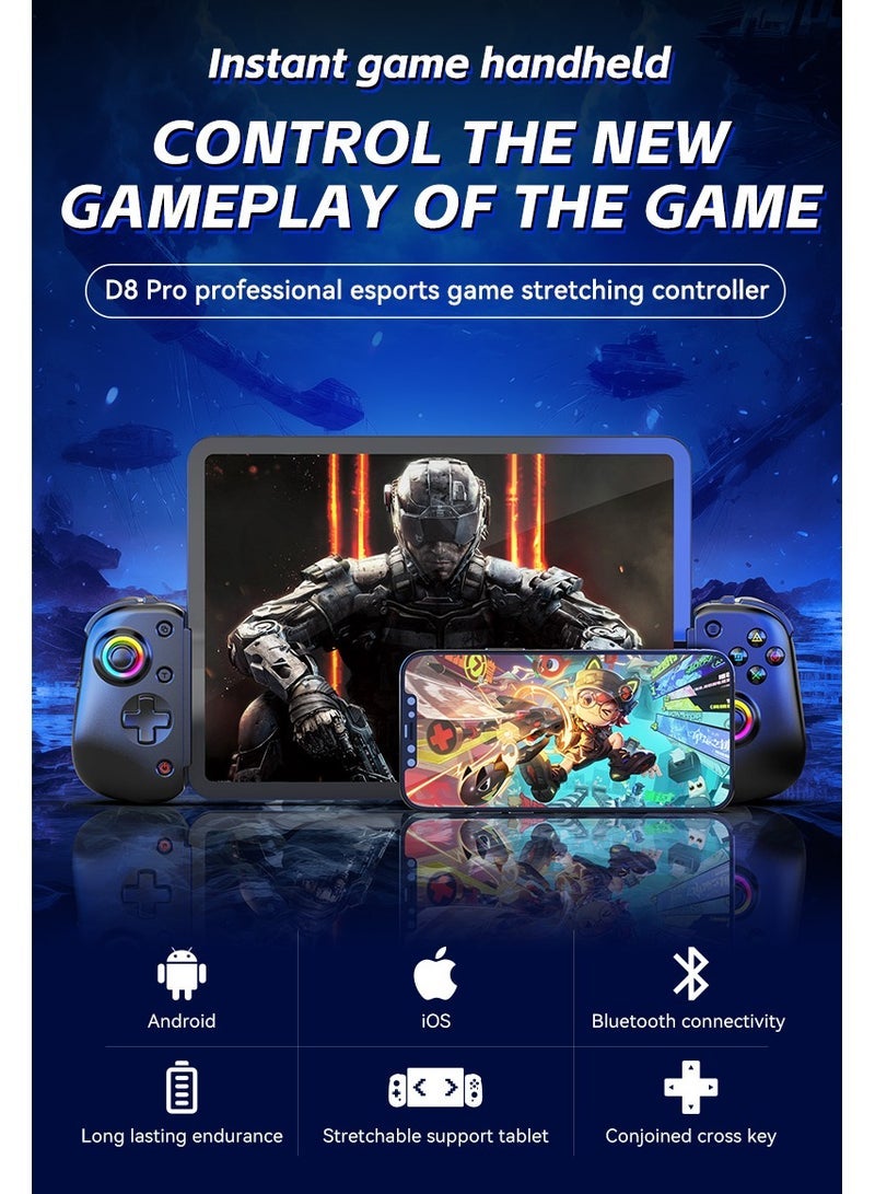 D8PRO Stretch Gaming Controller with Dual Hall Sensor, Motion Sensing, and Macro Programming, compatible with SWITCH/PS4/Android/iOS/PC (White)