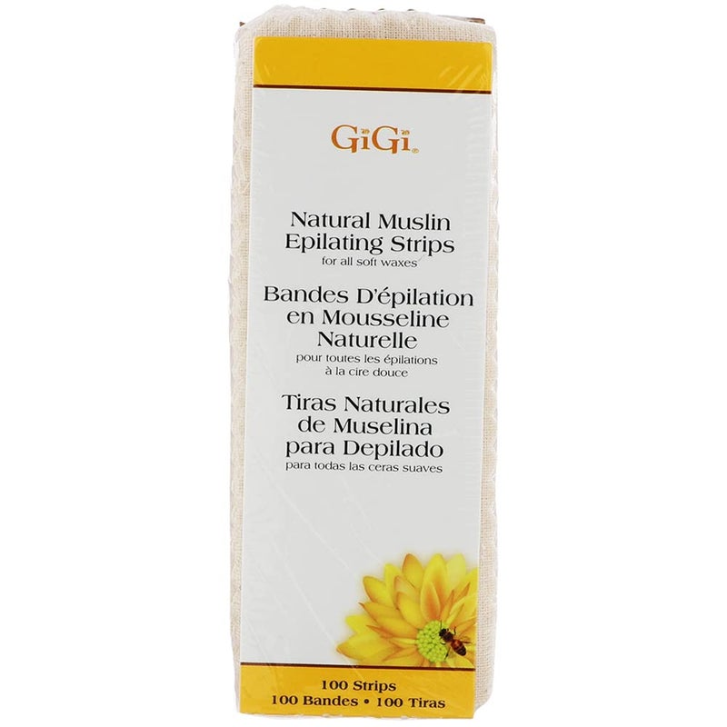 GiGi Waxing Strips for Hair Waxing/Hair Removal, Small Natural Muslin, 100 Epilating Strips - Image 1