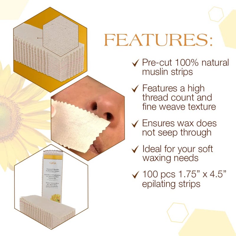 GiGi Waxing Strips for Hair Waxing/Hair Removal, Small Natural Muslin, 100 Epilating Strips - Image 4
