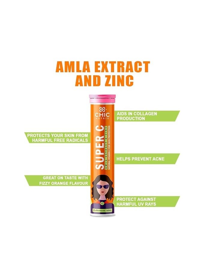 CHICNUTRIX Glow + Super C - Japanese Glutathione 500 Mg - Natural Amla Extract Vitamin C + Zinc - 20 Effervescent Tablets Each, Pack Of 4 - Strawberry Lemon Flavour, Fizzy Orange Flavour - Image 3