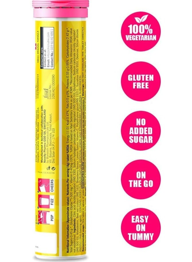 CHICNUTRIX Glow + Super C - Japanese Glutathione 500 Mg - Natural Amla Extract Vitamin C + Zinc - 20 Effervescent Tablets Each, Pack Of 4 - Strawberry Lemon Flavour, Fizzy Orange Flavour - Image 4