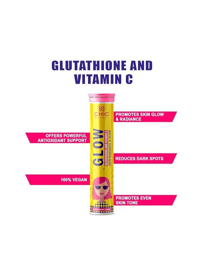 CHICNUTRIX Glow + Super C - Japanese Glutathione 500 Mg - Natural Amla Extract Vitamin C + Zinc - 20 Effervescent Tablets Each, Pack Of 4 - Strawberry Lemon Flavour, Fizzy Orange Flavour - Image 2