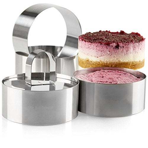 Uncle Jack Professional Stainless Steel Food Tower Presentation Cooking Rings with Food Press-Round Forms(Set of 2) - Image 1
