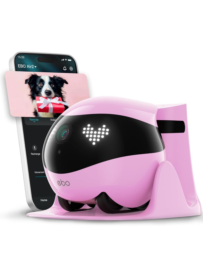 Enabot EBO Air 2 Mobile Pet Camera Robot, 2K Smart Home & Pet Monitoring Camera, Two-Way Audio, Auto Recharge, Night Vision, Wi-Fi, Companion Robot, Pink - Image 1