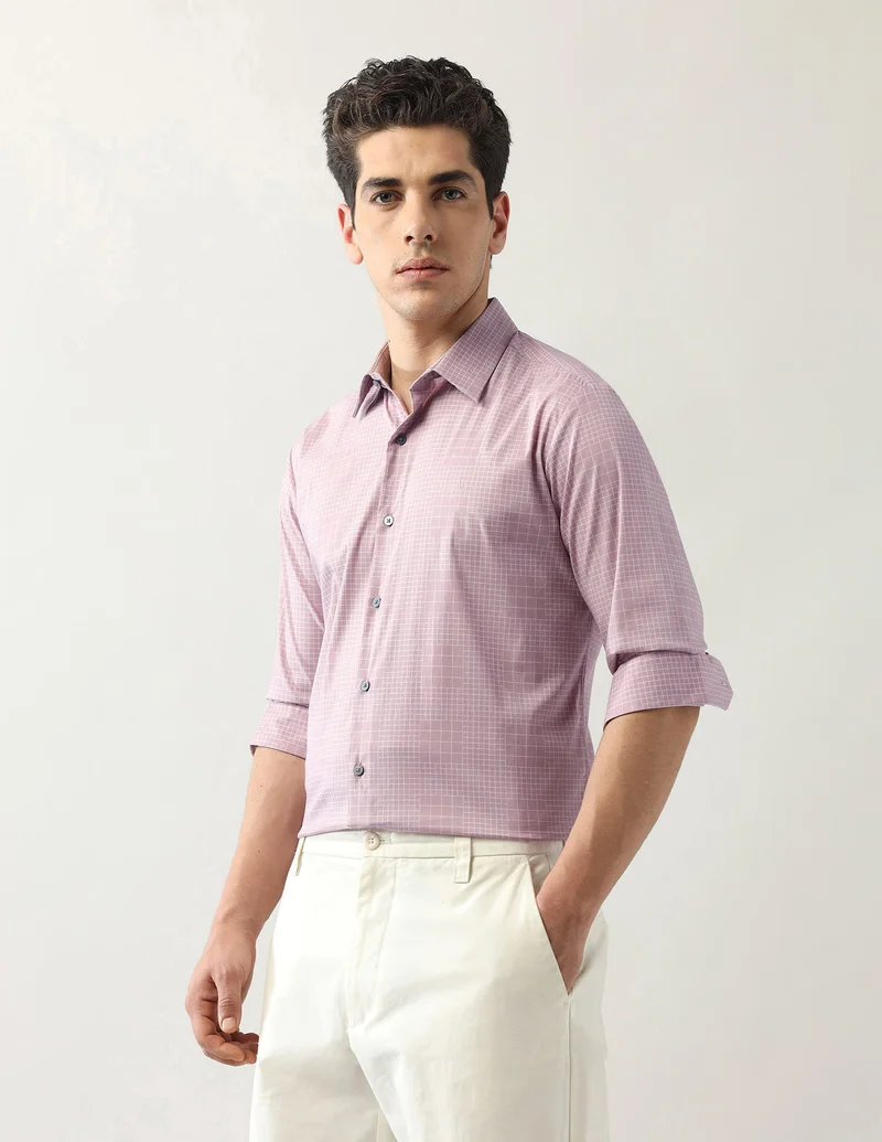 Arrow Pink Graph Checked Manhattan Slim Fit Shirt for Men | Best Price UAE