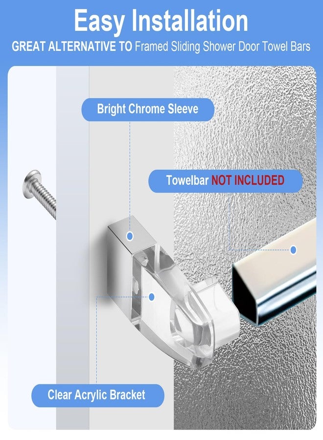VYH Clear Acrylic Shower Door Towel Bar Brackets, with Bright Chrome Sleeve, Fit for Alumax/Basco Framed Sliding Shower Door Towel Rod Replacement （2 Pack） - Image 2