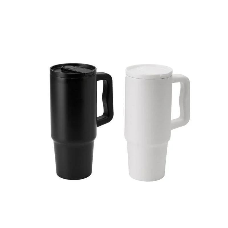 Hans Larsen black Hans Larsen Bern 2.0 Recycled Stainless Steel Tumbler with Leakproof Sip Straw Lid – 900 ml Cup-Holder Travel Mug, Ergonomic Handle, Keeps Drinks Cold 15 hrs / Hot 5 hrs - Black  | Best Price UAE