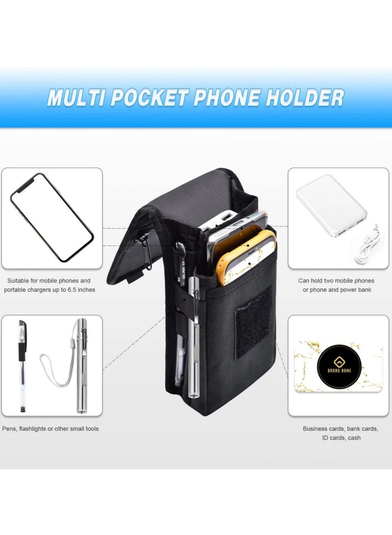 Double Pocket Phone Holster Belt Phone Bag Multi Purpose Tool For Work Hiking Camping - Image 3