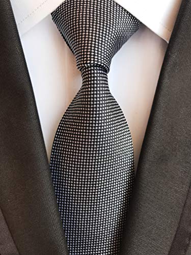 Elfeves Men's White Black Micro Check Ties Long Regular Wedding Necktie for Young Boys - Image 2