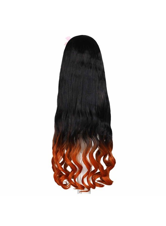 FantaLook Long Wavy Wig with Bamboo Ribbon Fangs for Women (Black and Orange) - Image 4