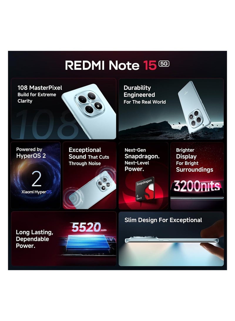 Xiaomi Redmi Note 15 5G Black, 8GB RAM 256GB | 108MP OIS Camera | Snapdragon 6 Gen 3 | 17.2cm Tough Curved AMOLED Screen | Segment’s Slimmest Phone | 5520mAh Si/C Battery | 45W Fast Charging - Image 2