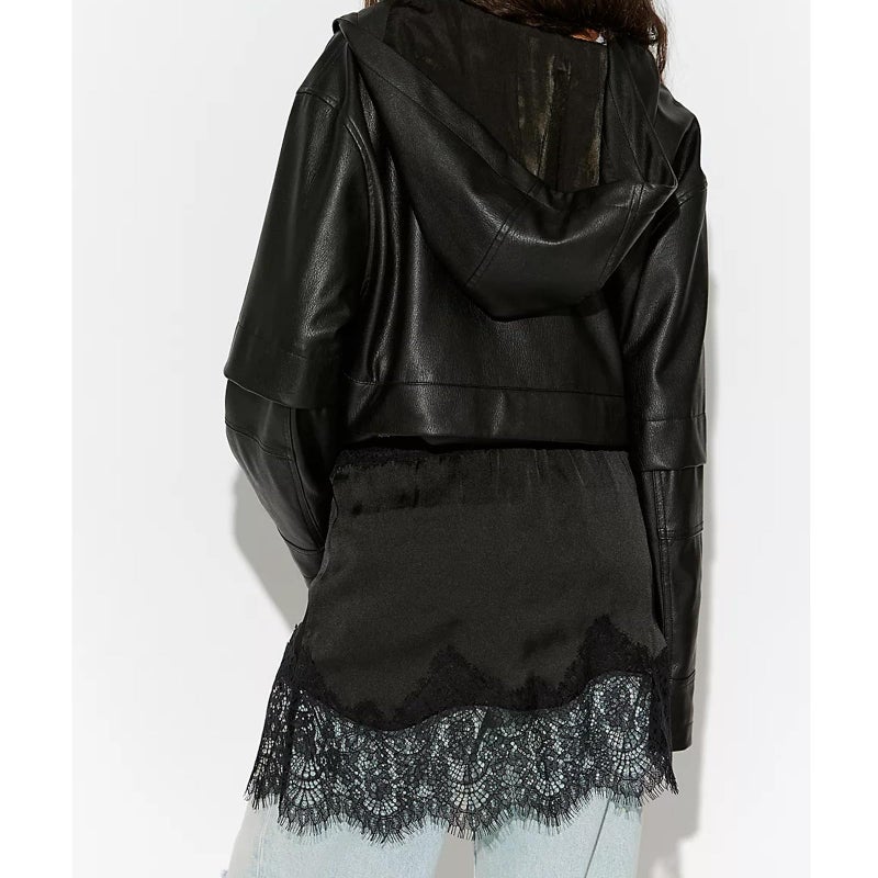 KOSUSANILL Women Satin Silk Mini Skirt with Lace Trim Low Rise A Line Lace Half Silp Skirt for Layering Y2K Flowy Underskirts (Black, L) - Image 5