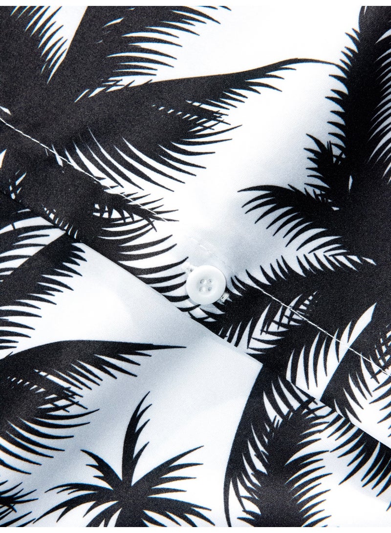 payanwin Men's Hawaiian Shirt Short Sleeve Button Down, White Black Palm Tree Print Beach Shirt, Casual Summer Vacation Resort Party Top for Men - Image 5