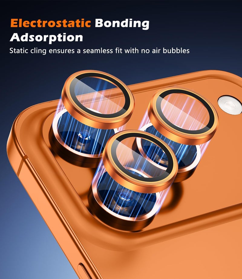 imluckies Camera Lens Protector for iPhone 17 Pro/iPhone 17 Pro Max, AR+AF Tempered Glass & 9H Hardness Shatterproof, HD Clear Metal Lens Cover with Installation Tray 2025, Orange - Image 4