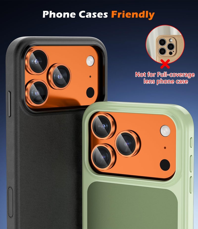 imluckies Camera Lens Protector for iPhone 17 Pro/iPhone 17 Pro Max, AR+AF Tempered Glass & 9H Hardness Shatterproof, HD Clear Metal Lens Cover with Installation Tray 2025, Orange - Image 5