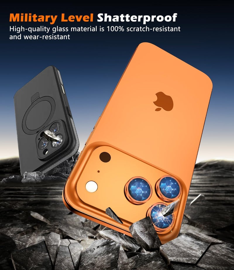 imluckies Camera Lens Protector for iPhone 17 Pro/iPhone 17 Pro Max, AR+AF Tempered Glass & 9H Hardness Shatterproof, HD Clear Metal Lens Cover with Installation Tray 2025, Orange - Image 3