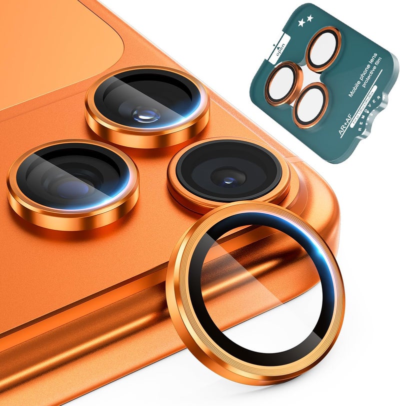 imluckies Camera Lens Protector for iPhone 17 Pro/iPhone 17 Pro Max, AR+AF Tempered Glass & 9H Hardness Shatterproof, HD Clear Metal Lens Cover with Installation Tray 2025, Orange - Image 1