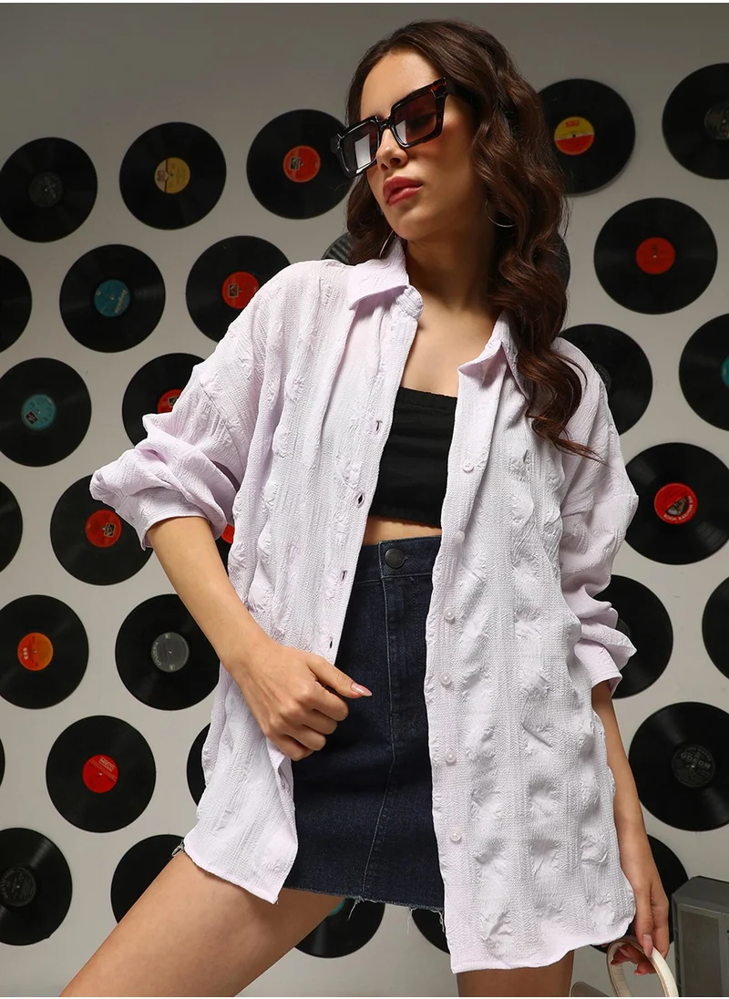كامبوس سوترا Women's Lilac Check-Textured Oversized Shirt