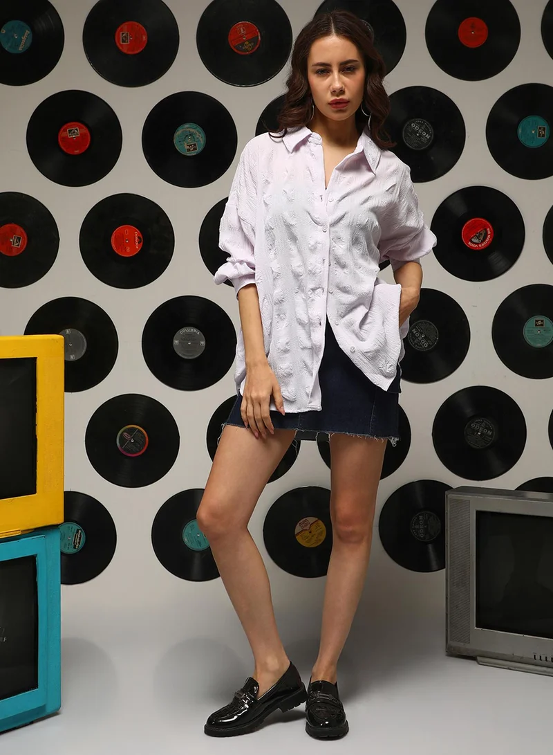 كامبوس سوترا Women's Lilac Check-Textured Oversized Shirt