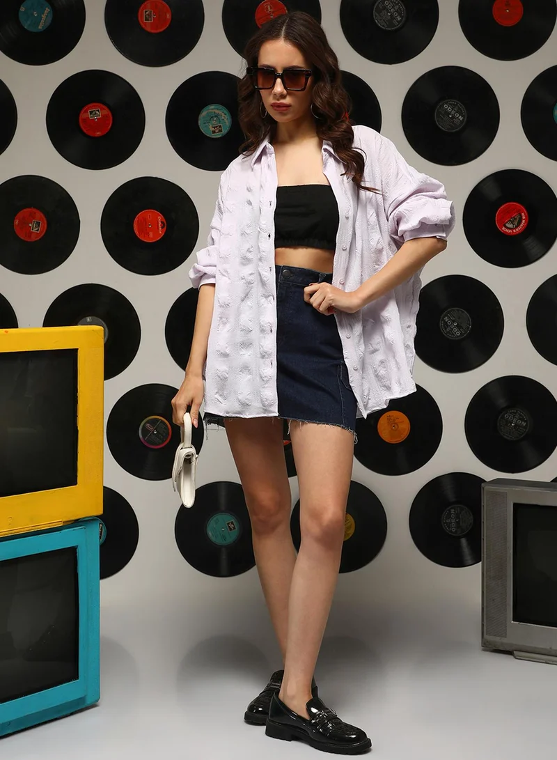 كامبوس سوترا Women's Lilac Check-Textured Oversized Shirt