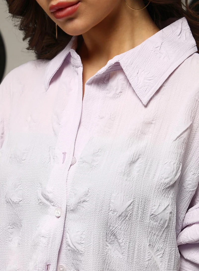 كامبوس سوترا Women's Lilac Check-Textured Oversized Shirt