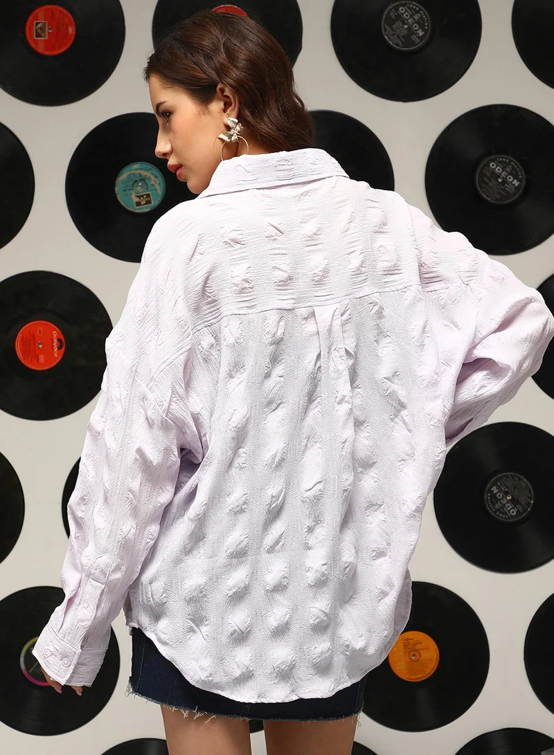 كامبوس سوترا Women's Lilac Check-Textured Oversized Shirt