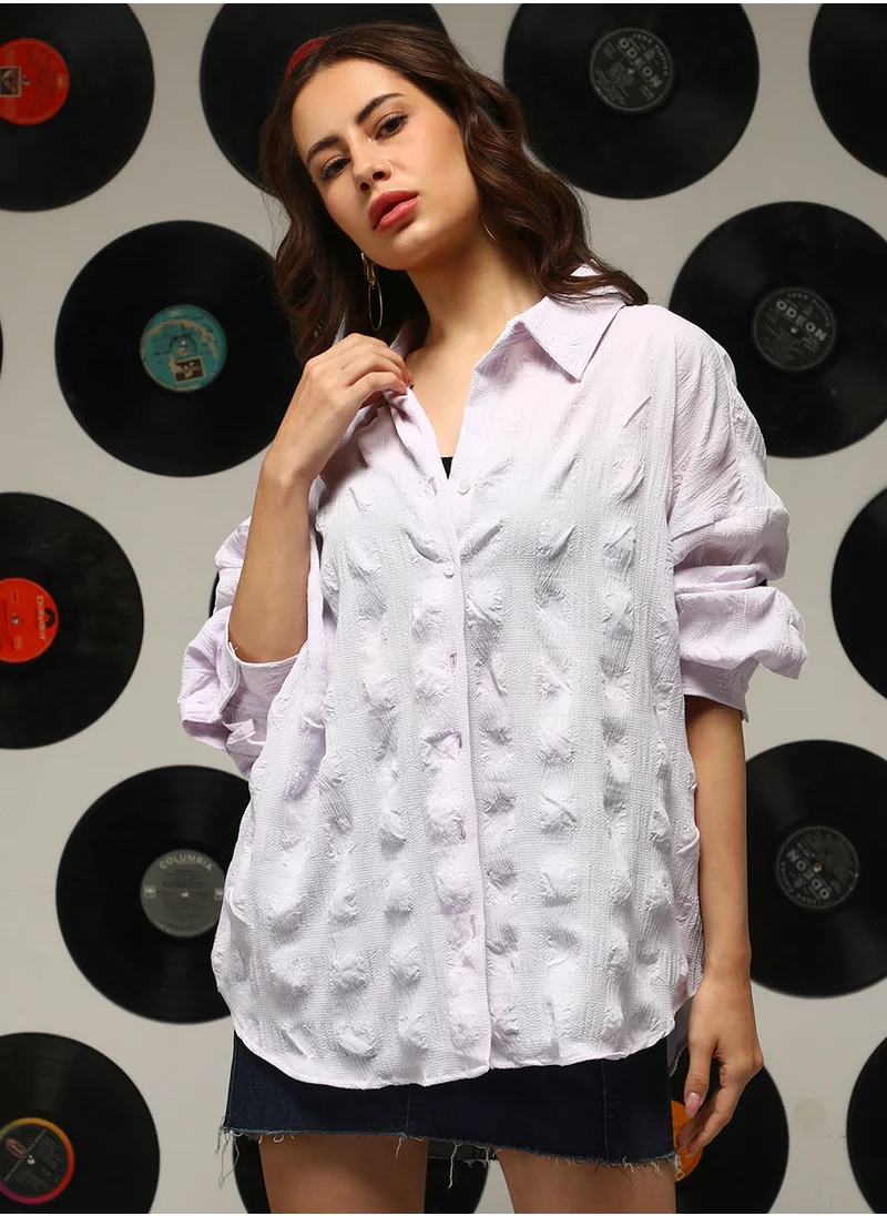 كامبوس سوترا Women's Lilac Check-Textured Oversized Shirt