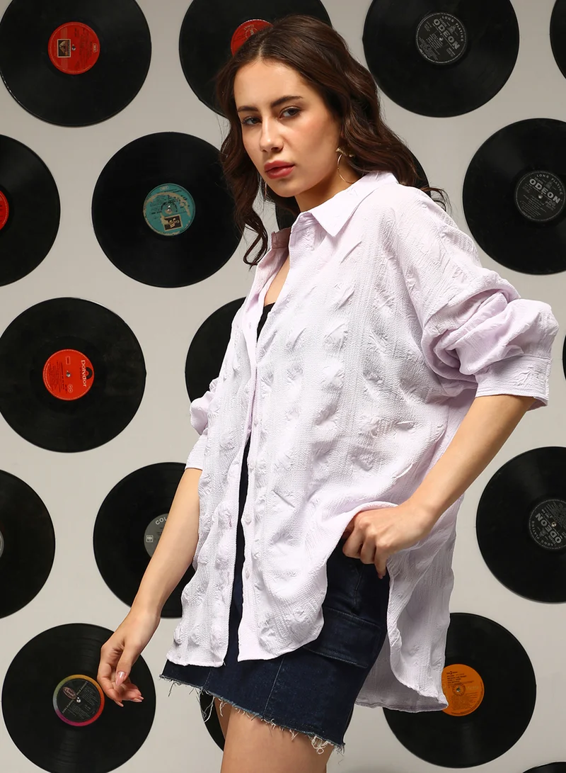 كامبوس سوترا Women's Lilac Check-Textured Oversized Shirt