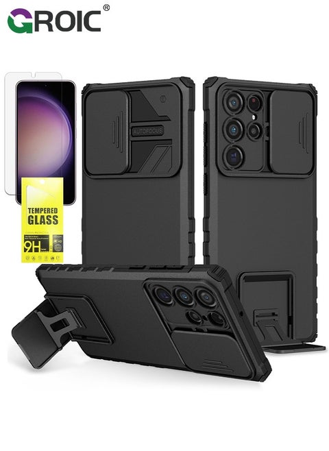 For Samsung Galaxy S24 Ultra 6.8 Inch Case with HD Screen Protector, Build in  Kickstand and Slide Camera Protective Cover, Protective Case for Galaxy S24 Ultra 6.8 Inch Case