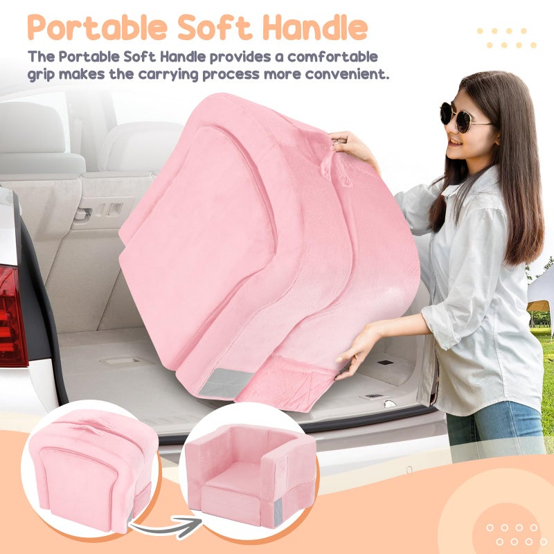 whiffee Toddler Travel Bed, 2-in-1 Foldable Portable Toddler Bed Sofa Chair, Soft Baby Kids Travel Floor Cot with Washable Covers Safety Foam Raised Bumper for Camping Hotel Sleeping (Pink) - Image 5