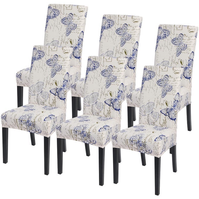 DINING ROOM CHAIR COVERS SET OF 6 STRETCH PRINTED PARSONS CHAIR SLIPCOVERS SPANDEX REMOVABLE WASHABLE KITCHEN CHAIR PROTECTOR COVER FOR DINING ROOM HOTEL CEREMONY BUTTERFLY PATTERN