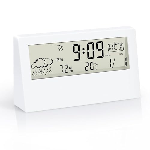 KADIO Plastic Digital Alarm Clock, Transparent LCD Display with Indoor Temperature, Humidness, Snooze, Date,Week,12/24H, Battery Operated Alarm Clock Desk Clock for Bedrooms, Living Room, White - Image 1