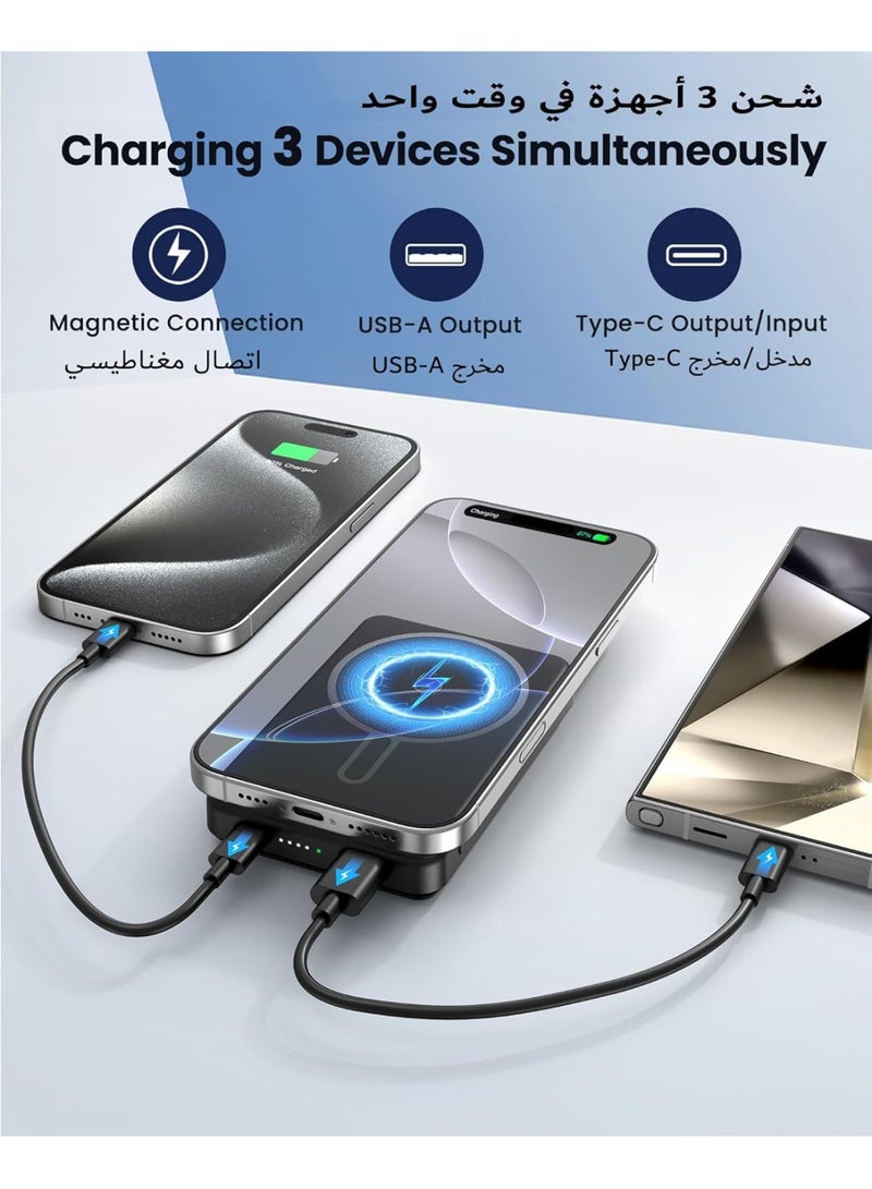 ماجنيتك بنك الطاقة المغناطيسية 12000mAh لـ MagSafe ، شاحن محمول لاسلكي آمن QC4.0 22.5W PD20W USB C Output Powerbank ، حزمة بطارية الشحن السريع لسلسلة iPhone 16/15/14/13/12 - Image 4