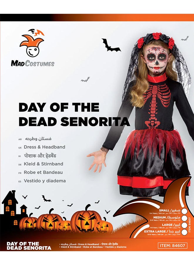 Mad Costumes - Red Day Of The Dead Senorita Kids Halloween Costume - Image 1