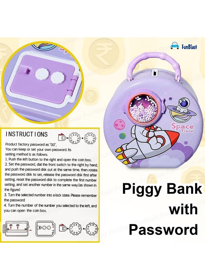 فنبلاست حصالة نقود من فن بلاست مع كلمة مرور - حصالة نقود معدنية للسفر إلى الفضاء، حصالة نقود معدنية للأطفال، هدية عيد ميلاد للأولاد والبنات، حصالة نقود، صندوق نقود للأطفال (أرجواني) - Image 3