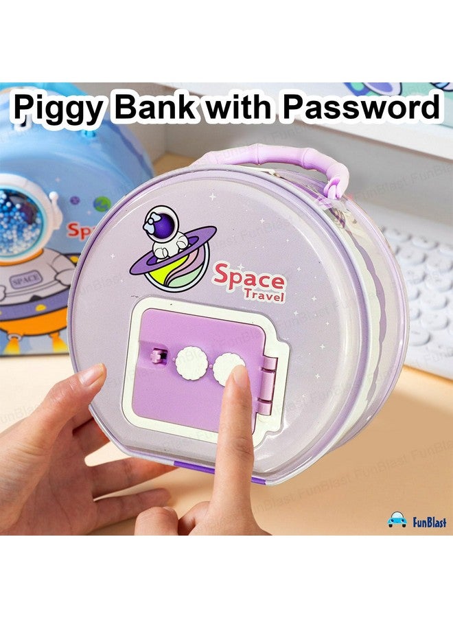 فنبلاست حصالة نقود من فن بلاست مع كلمة مرور - حصالة نقود معدنية للسفر إلى الفضاء، حصالة نقود معدنية للأطفال، هدية عيد ميلاد للأولاد والبنات، حصالة نقود، صندوق نقود للأطفال (أرجواني) - Image 5