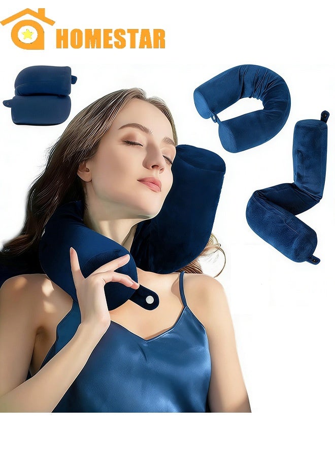 هومستر وسادة سفر رغوة الذاكرة ، للرقبة والذقن ودعم الخطن والساق تخفيف الألم ، وسادة قابلة للتعديل للطائرة ، السيارة ، المنزل ، الأزرق - Image 1