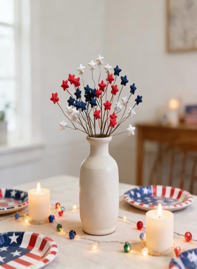 TEMPUS 12PCS 10 Inch 4th of July Star Picks, Patriotic Flocked Artificial Berry Stems, Memorial Day Independence Day Decor for Vase Centerpiece Mantel Wreath DIY Party Decorations - Image 4
