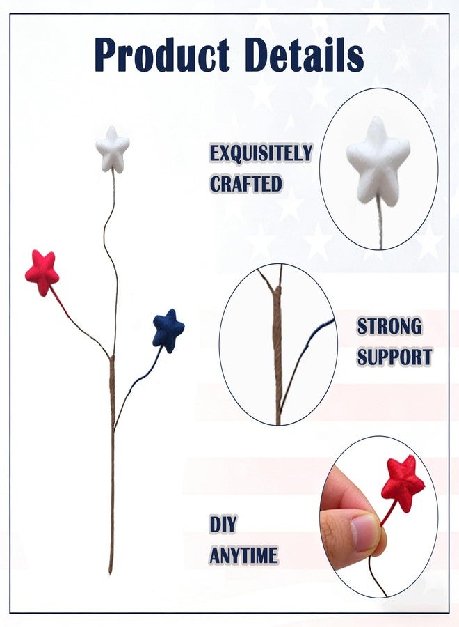 TEMPUS 12PCS 10 Inch 4th of July Star Picks, Patriotic Flocked Artificial Berry Stems, Memorial Day Independence Day Decor for Vase Centerpiece Mantel Wreath DIY Party Decorations - Image 3