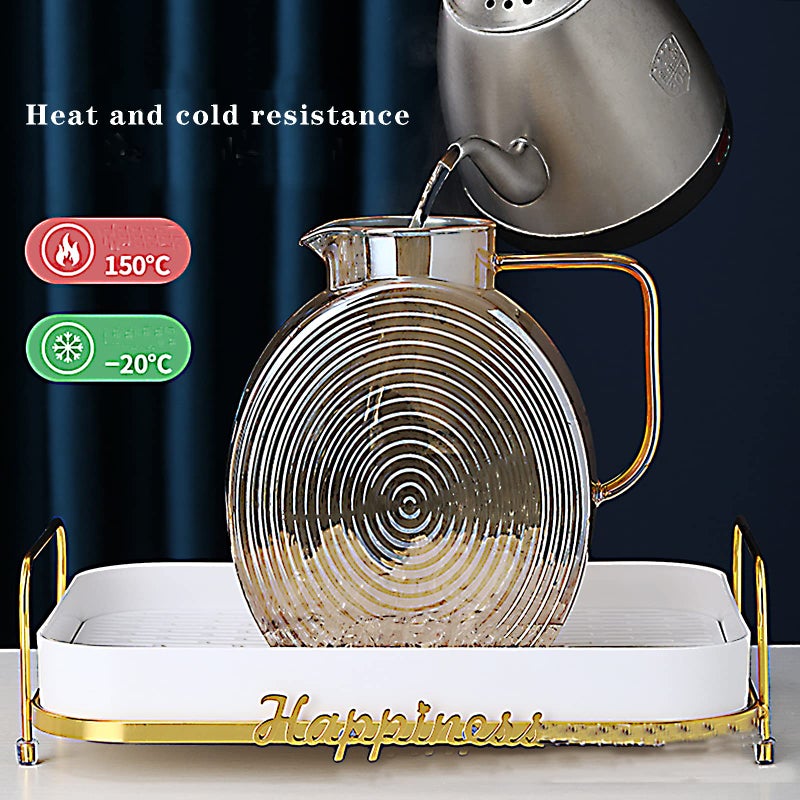 AEFPOYMXU 77oz Large Glass Water Pitcher with Gold Lid for Fridge Wide Handle Coffee Carafe for Party Water Jug Lemonade Iced Tea Jug Juice Sun Tea Jar for Drinks 2.2L - Image 5