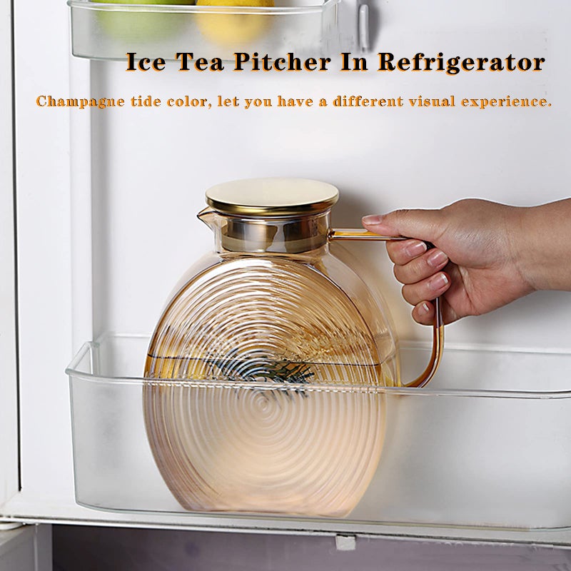 AEFPOYMXU 77oz Large Glass Water Pitcher with Gold Lid for Fridge Wide Handle Coffee Carafe for Party Water Jug Lemonade Iced Tea Jug Juice Sun Tea Jar for Drinks 2.2L - Image 3