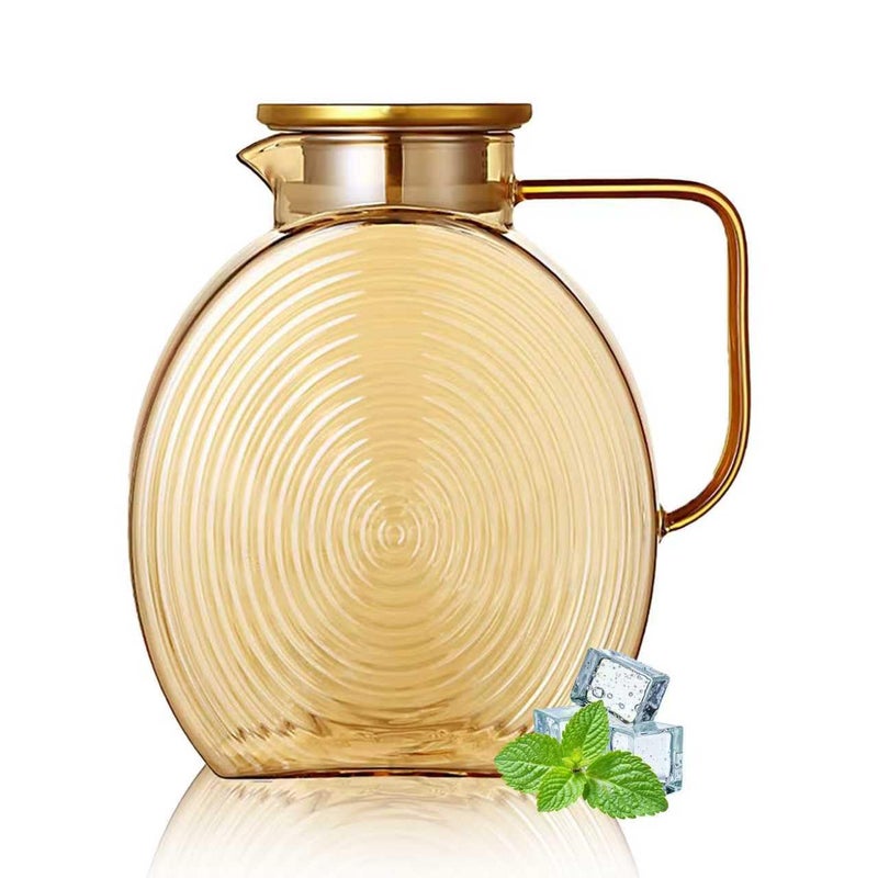 AEFPOYMXU 77oz Large Glass Water Pitcher with Gold Lid for Fridge Wide Handle Coffee Carafe for Party Water Jug Lemonade Iced Tea Jug Juice Sun Tea Jar for Drinks 2.2L - Image 1